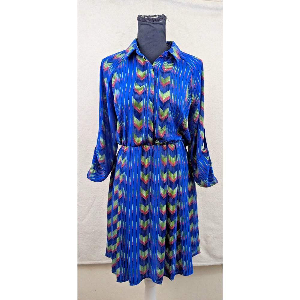 Collective Concepts sz XS Blouson Dress a-line blue multi color print 0251